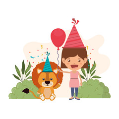 Fototapeta premium girl with lion in birthday celebration