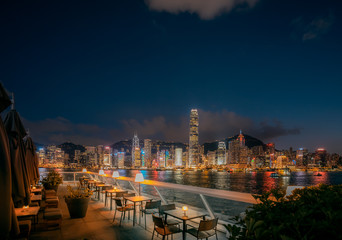Empty seats with Jaw-dropping views of  Victoria Harbor in Hong Kong 