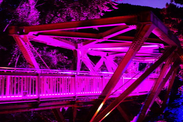 鶴仙渓　あやとり橋のライトアップ