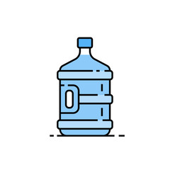 5 gallon water bottle line icon. Large clear blue plastic bottled mineral water container symbol. Vector illustration.