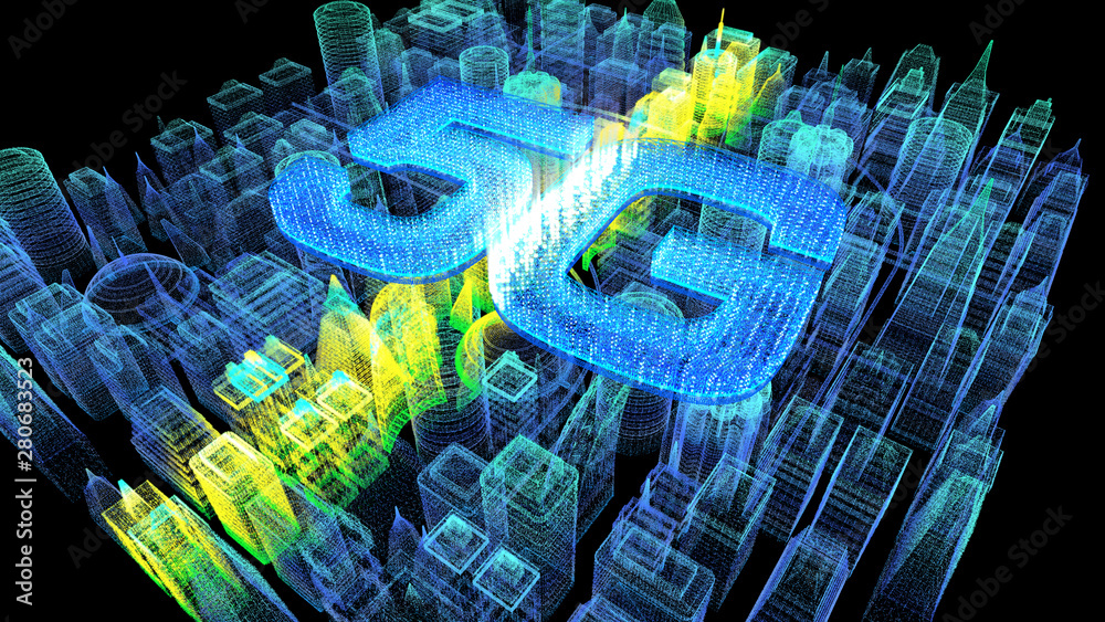 Poster futuristic holographic 5g digital wireless high speed fifth innovative generation for cellular netwo