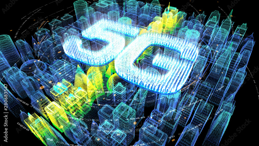 Aufkleber futuristic holographic 5g digital wireless high speed fifth innovative generation for cellular netwo