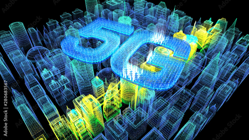 Poster futuristic holographic 5g digital wireless high speed fifth innovative generation for cellular netwo