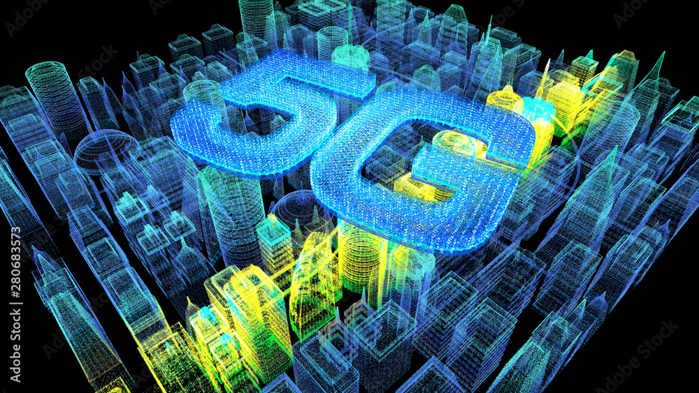 Aufkleber futuristic holographic 5g digital wireless high speed fifth innovative generation for cellular netwo