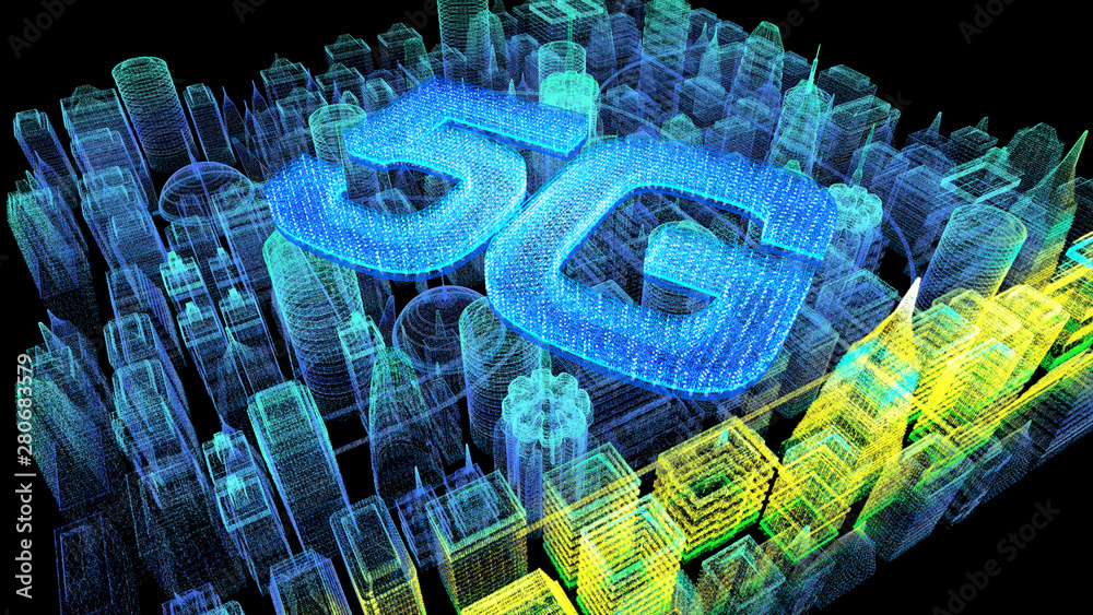 Aufkleber futuristic holographic 5g digital wireless high speed fifth innovative generation for cellular netwo