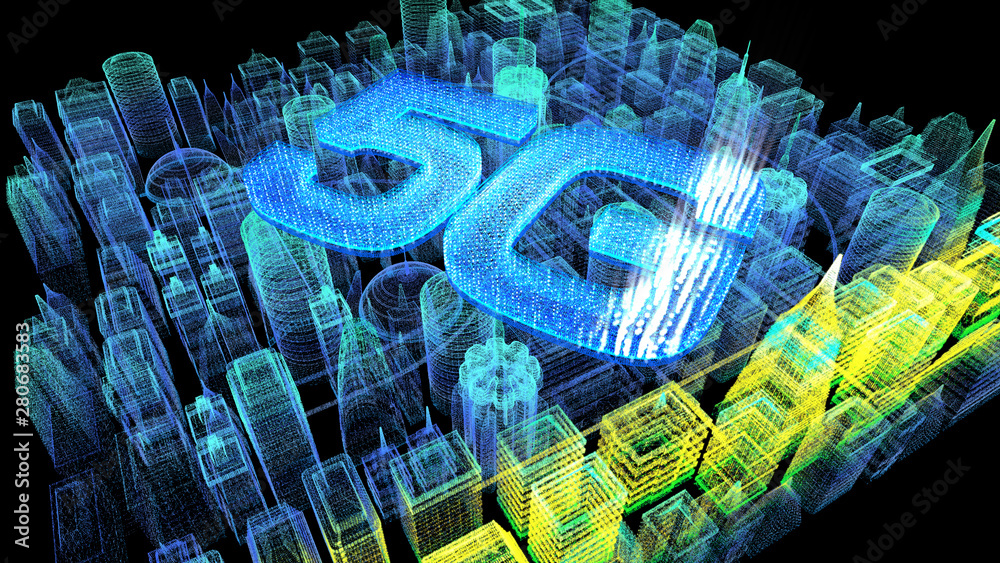 Poster futuristic holographic 5g digital wireless high speed fifth innovative generation for cellular netwo
