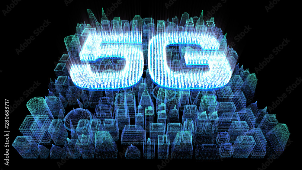 Poster futuristic holographic 5g digital wireless high speed fifth innovative generation for cellular netwo