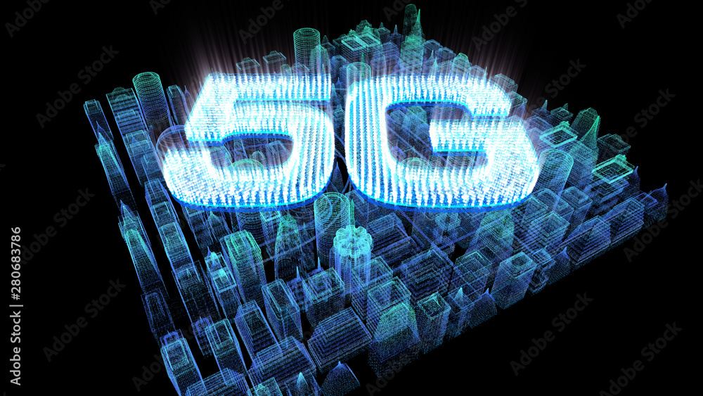 Poster futuristic holographic 5g digital wireless high speed fifth innovative generation for cellular netwo