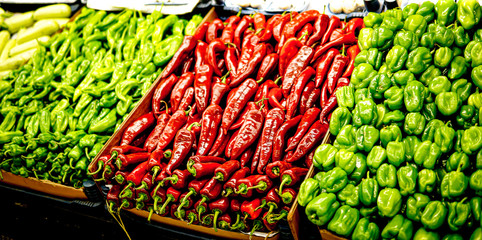 Hot chili peppers at the market