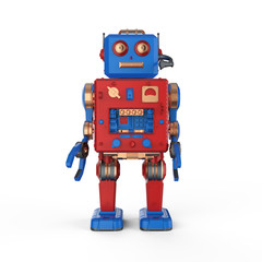 Red robot tin toy with headset