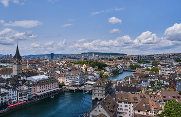 Fototapeta na wymiar High Angle View Of River Amidst Cityscape Against Clear Sky