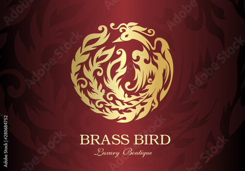 Phoenix Logo Template Vector Circle Emblem Of Golden Ornamental Bird Wall Mural Ksanagraphica Phoenix Logo Template Vector Circle Emblem Of Golden Ornamental Bird Wall Mural Ksanagraphica