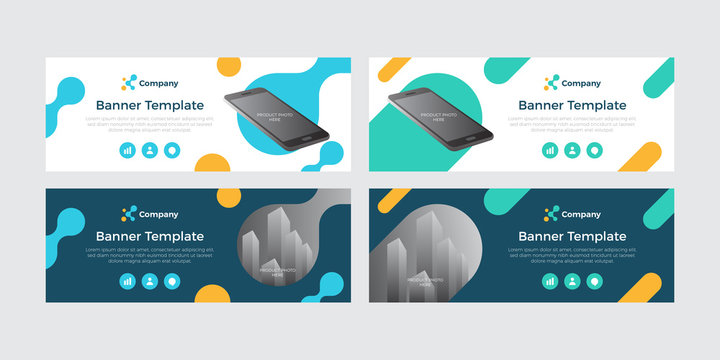 Modern colorful banner template with editable text and photo placeholder