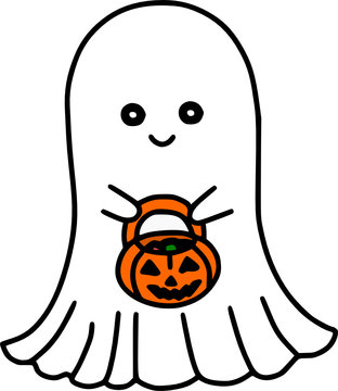 Cute Sheet Ghost Vector Halloween Cartoon Illustration