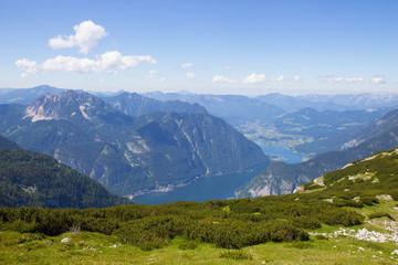 aerial view of Lake Hallstatt from 5 Fingers view point