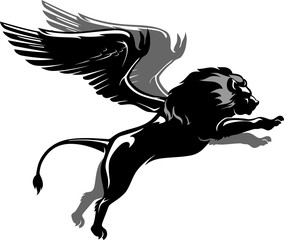 Winged Lion Lunges, Fantasy Mythology Beast
