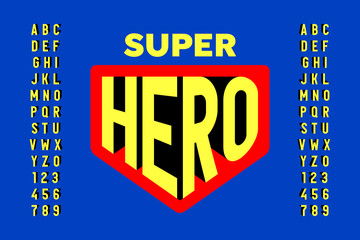 Comics super hero style font design, alphabet letters and numbers