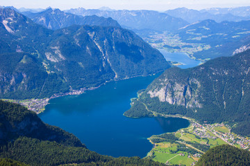 Fototapeta na wymiar aerial view of Lake Hallstatt from 5 Fingers view point