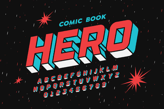 Comic Book Style Font Design, Alphabet Letters And Numbers