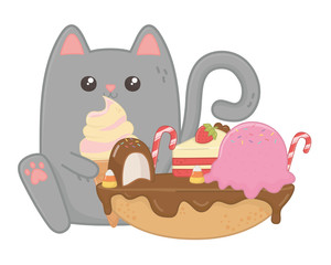 Kawaii of cat cartoon with cake design