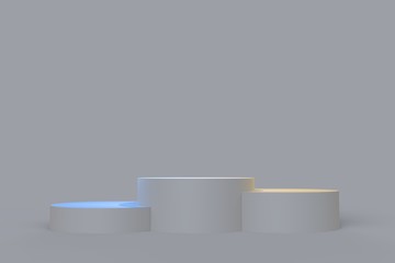 Empty winners podium with first, second and third place for award ceremony 3D Illustration