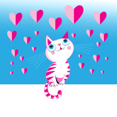 Funny love vector kitten with a heart