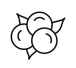 Cotton flower & ball. Top view. Symbol, logo of natural eco organic textile, fabric. Line icon on white background. Vector illustration