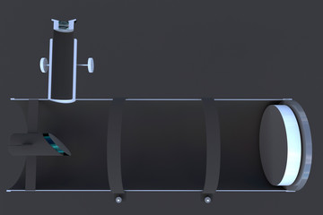 3d illustration of telescope on tripod. Telescope in section. Telescopic device.