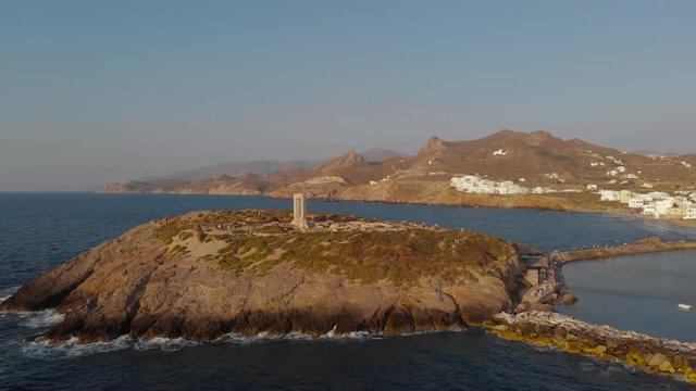 Naxos Gate, Greece, aerial pull out drone shot