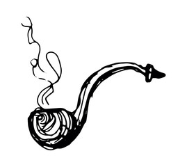Fototapeta premium Smoking pipe. Hand drawn doodle black and white vector isolated illustration.