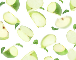 Fresh ripe green apple on white background