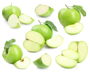 Fresh ripe green apple on white background