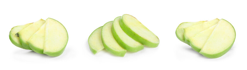 Fresh ripe green apple on white background