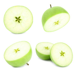 Fresh ripe green apple on white background