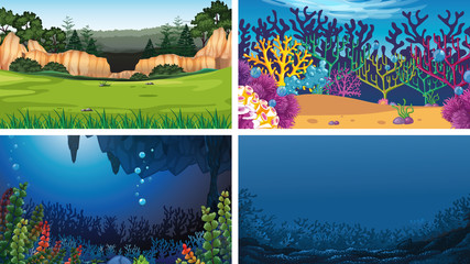 Set of outdoor nature scenes blank empty templates