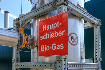 Schild Hauptschieber Bio-Gas