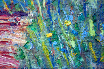Abstract modern painting. Painting painted with a palette knife on canvas with oil paints in a large stroke.