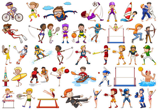 Sport activities by boys, girls, kids, athletes isolated