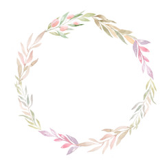 Watercolor autumn leaves round frame