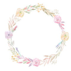 Watercolor floral round frame