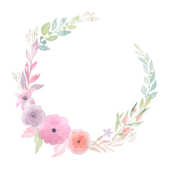 Fototapeta na wymiar Watercolor floral round frame