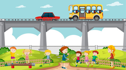 Active boys, girls and friends playing sport activities outdoors