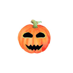 Halloween pumpkin Jack, isolated object on the white background, watercolor hand drawn illustration, cartoon characte