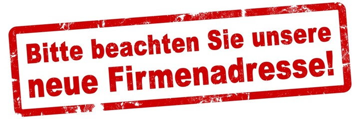 nlsb852 NewLongStampBanner nlsb - german text - Bitte beachten Sie unsere neue Firmenadresse: Stempel / einfach / rot / Vorlage - Seitenverhältnis 3:1 - 3zu1 - new-version - xxl g8187
