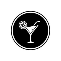 Cocktail glass black icon vector. Illustration of cocktail glass on black circle