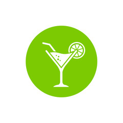 Cocktail glass icon vector. Illustration of cocktail glass on green lemon circle