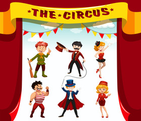 Circus, fun fair, amusement park themed characters