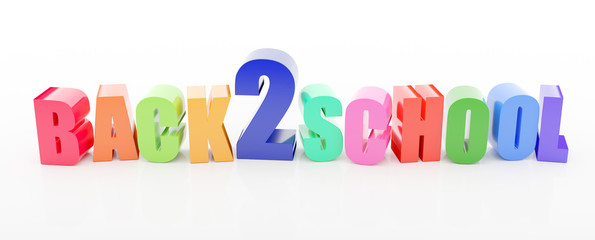 Back to school colorful text on white background 3D render