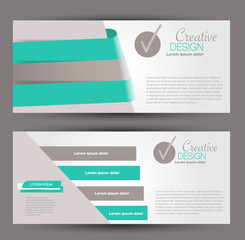 Horizontal banner or web header template set. Vector illustration promotion design background. Green color.