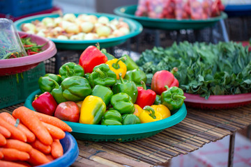 fresh bell pepper or capsicum, sweet pepper at vegetable shop in the native market